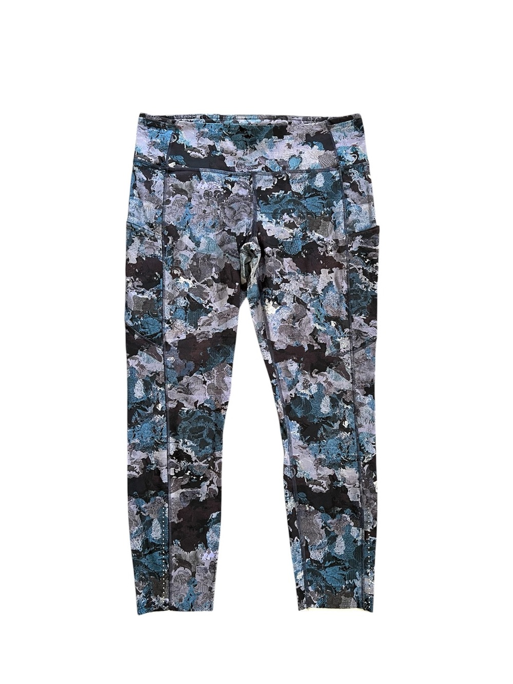 Lululemon Fast and Free Crop Tight Blue/Gray Screen Camo Print Leggings Size 12